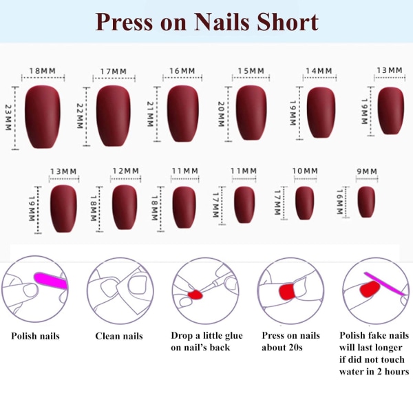 24 st tryck på naglar, medium kistfalska naglar, falska naglar med lim för kvinnor och flickor