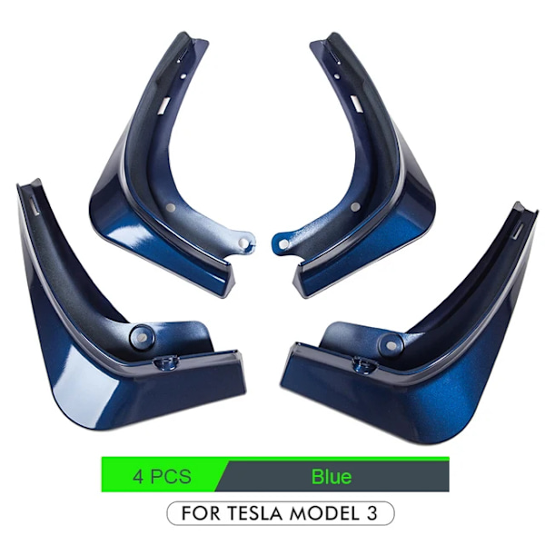 4st st stänkskydd för Tesla Model 3 Främre Bakre Stänkskydd Fender Kit Blue Model 3 Blue Model 3