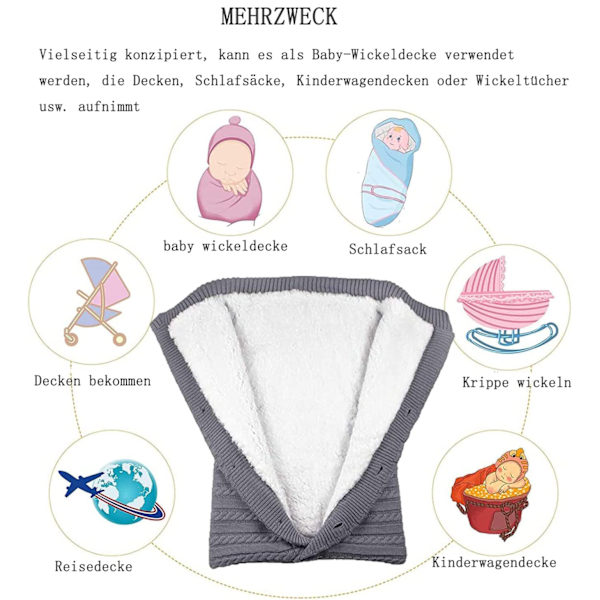 Babys vintersovsäckar, tjock varm barnvagnsstickad filt, stickad swaddlefilt, barnvagnssovsäck för 0-24 månader, babyskydd för