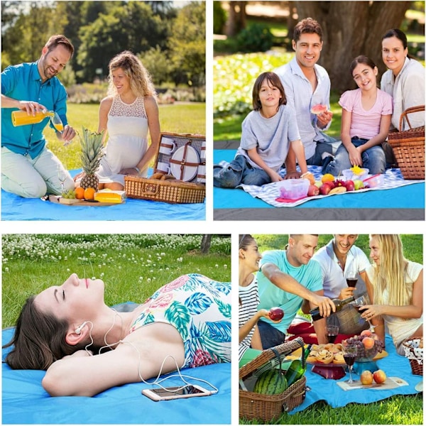 Family Beach Buddy, Multifunktionell Vattentät Matta För Utomhuslek, Blå Miljövänlig Halm, Kompakt, Perfekt Storlek, Inkluderar Praktisk Nätväska,