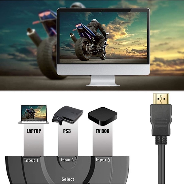 HD 1080P HDMI-switch, 3-port 1 utgång splitter med guldpläterad kontakt, Plug and Play-adapter för Blu-ray-spelare, Apple TV