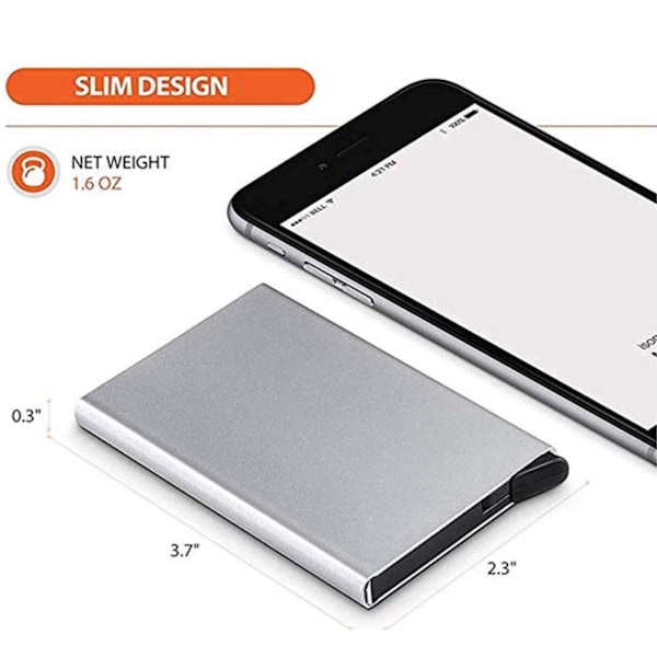 2x Silver korthållare skjuter Fram 5 kort - RFID säker Silver one size