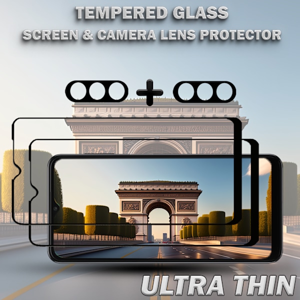 2-Pack SAMSUNG A15 5G Skärmskydd & 2-Pack linsskydd - Härdat Glas 9H - Super kvalitet 3D
