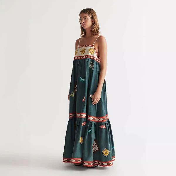 Sommarklänning Dam Ärmlös Blommig Strandklänning Boho Maxiklänning Casual Hawaii Strand Fritidsklänning