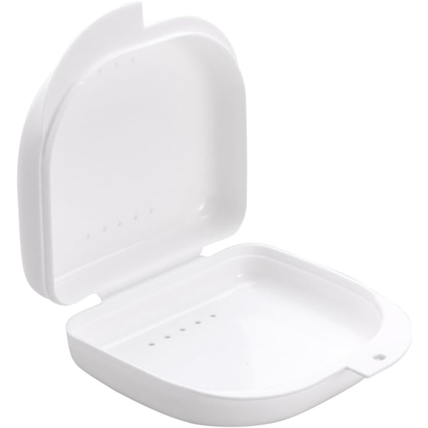 Luktfri Förvaring för Löstagbara Tandproteser, Portabel Design för Enkel Resa, Vit Behållare med Skyddande Lock och Spegel, Ventilationsdesign Kvalitetsplast