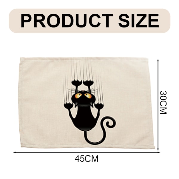 Underbara Broderade Katt-Bordsunderlägg, Set om Fyra, 100% Miljövänlig Bomullslinne, Skyddar Matbordet från Matfläckar, Repor, Ringar och Värme
