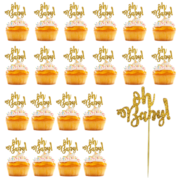 20 stycken guld blad baby shower tårtdekoration, fira barnens födelsedag baby shower fest tårta dekoration, cupcake dekoration, födelsedagsfest, tema