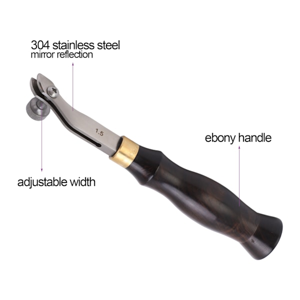 Justerbar Kantpressverktyg Spegelreflekterande Rostfritt Stål DIY Läderpressverktyg med Trähandtag Läderkantpressverktyg 1,5 mm