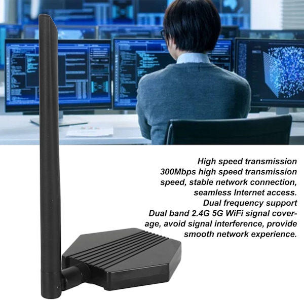 USB Extern Antenn 300Mbp Plug and Play Datorantenn Dual Band 2.4G 5G WiFi Nätverksadapter för Stationära Datorer Laptop