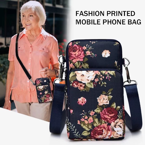 Liten crossbody-mobilväska för kvinnor, 3-lagers dragkedja nylon axelväska sportarmband plånbok för smartphone