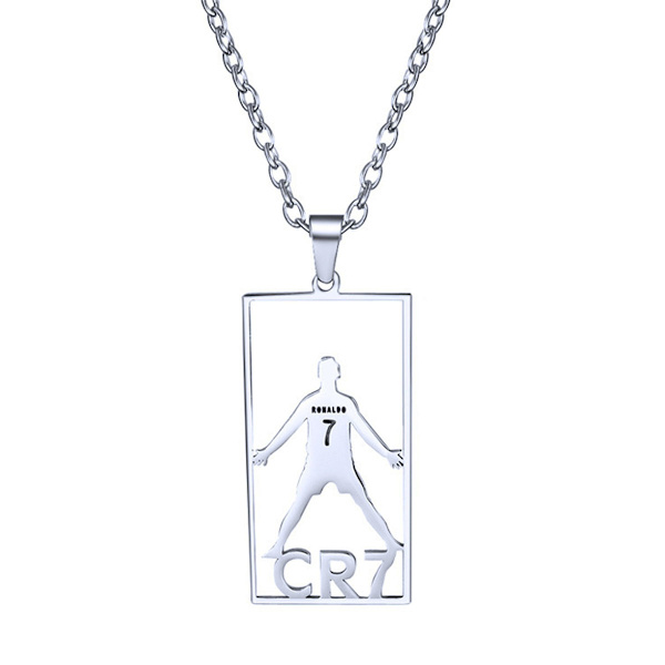 CR7 fotbollsstjärna hänge halsband, Champions League rostfritt stål etikett halsband, O-kedja, unisex, fan smycken present (silver)