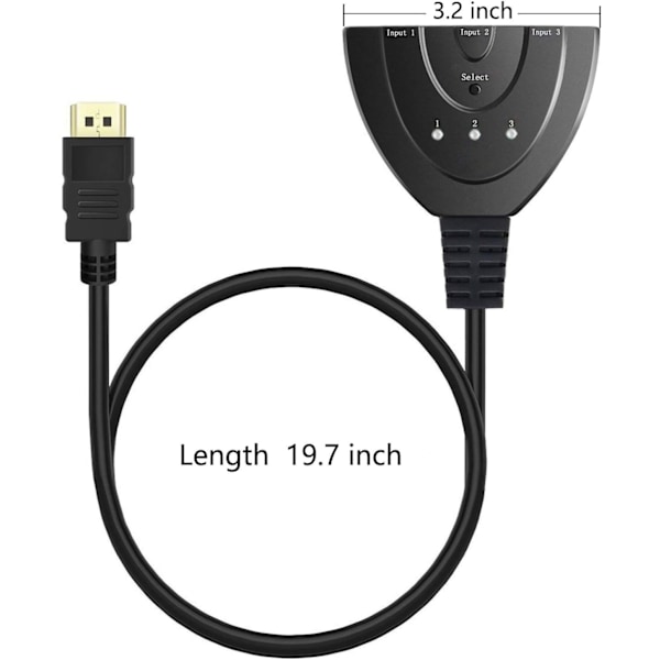 HD 1080P HDMI-switch, 3-port 1 utgång splitter med guldpläterad kontakt, Plug and Play-adapter för Blu-ray-spelare, Apple TV