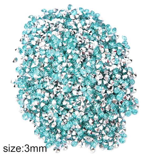 Diamant med silverpläterad botten, spetsig dekoration, diamant 3mm (blå med silverbotten)
