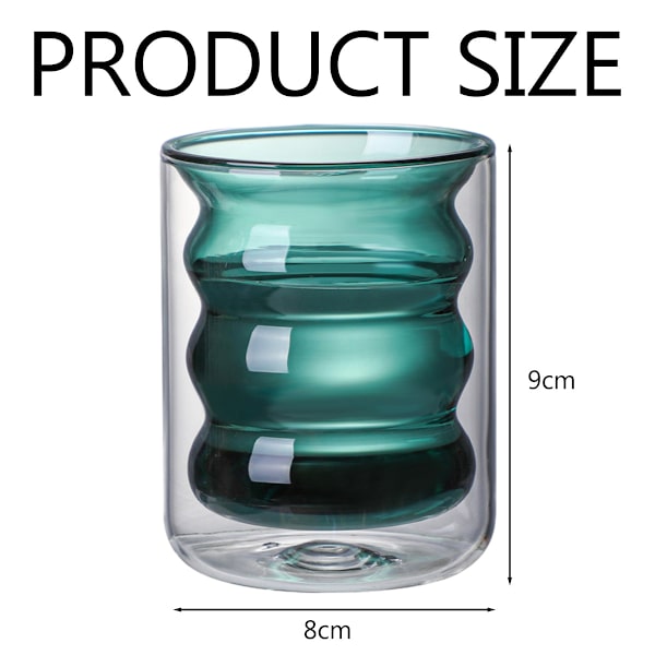 220ml Dubbellagers Glasmugg, Värmebeständig 3-dimensionell Spiralkopp för Kontor Hem Skola (Grön)