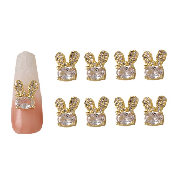 8 st 3D kanin nagel charms strass diamanter glitter nagelkonst kanin metall charms design för nagelkonst dekoration DIY hantverk tillbehör