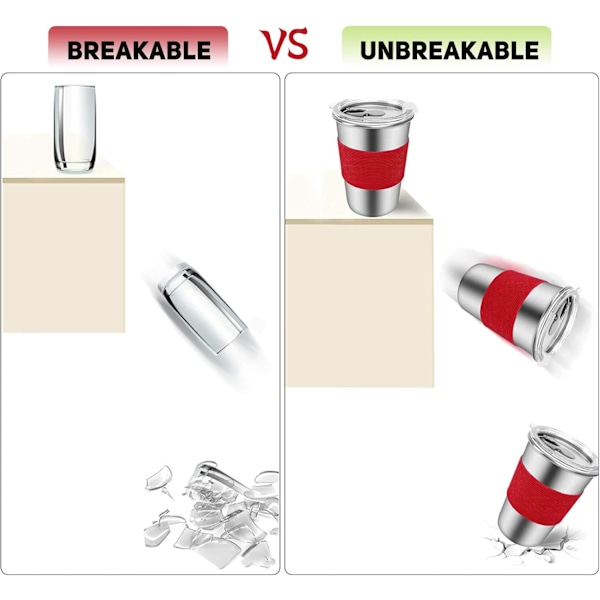 Läckagesäkra Lock Rostfria Stål Muggar, Halkfria Tjocka Silikonärmar Ger Värmeisolering, Lätt Att Rengöra Och Tål Diskmaskin, 5-pack, 35 cl