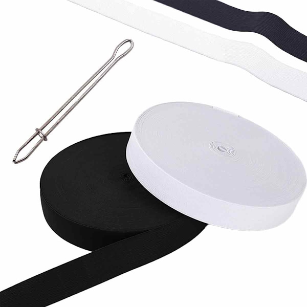 Elastiskt band för sömnad, Hög elasticitet stickat resårband för sömnad, Bekväma andningsbara justerbara elastiska band för kläder, 10 meter (Vit & Svart)