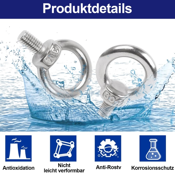 Ringskruv M6, 6 st 304 Rostfritt Stål Ögleskruv, Ring Ögonbult Rund Ögonbult, Hårdvara Ringskruvar, Ögonbult För Rulle Des