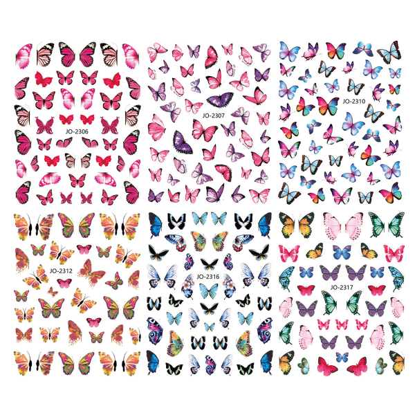 6 st fjärilsnagelstickers nageldekorationer självhäftande färgglada fjärilar nageltillbehör dekoration