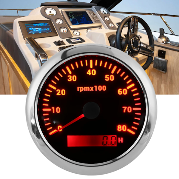 85mm 0‑8000RPM Varvräknare 7 Färger Bakgrundsbelysning IP67 Vattentät Peka Typ för Båt Marin Husbil 9‑32V Svart