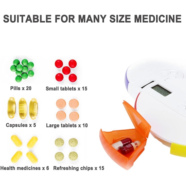 7 dagar regnbåge digital pillerorganisatör, CozyCabin bärbar veckovis digital pillerbox med 4 grupper larmpåminnelser, lätt att bära runt