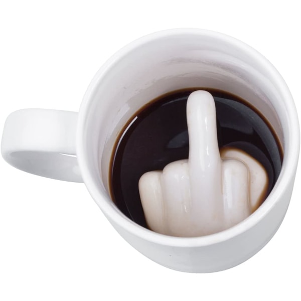 Keramik Tasse mit Überraschungseffekt - Weiß Stinkefinger