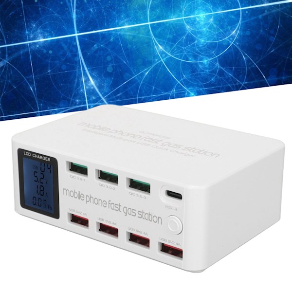100W 8 Port USB Laddstation Multiport USB C Laddstation med LCD-display för Smartphones och Surfplattor 100‑240V WLX 818D EU-kontakt