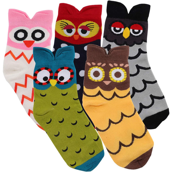 5 par kattstrumpor, djursöta strumpor, roliga julklappar till Multicoloured Owl