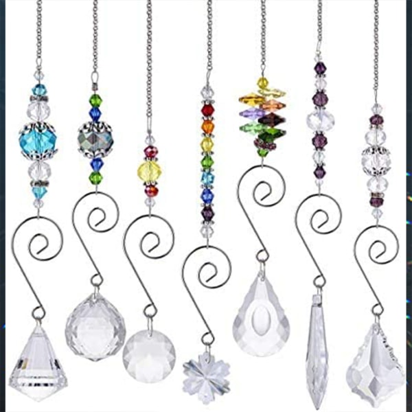 Set 7 Crystal Rainbow Suncatcher Glaspärlkedja Fengshui hängande hänge för Window Garden Party