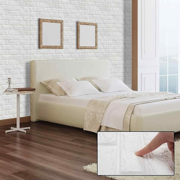 3D väggpaneler Skala och klistra 10 st skum tegel tapet för sovrum Faux sten väggpanel självhäftande tapet, 32CM*32CM*6MM