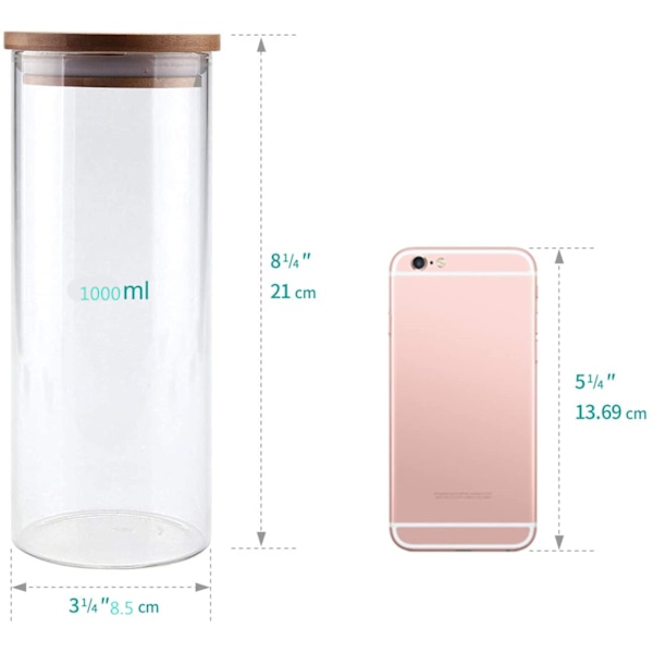 Mångsidiga Förvaringsburkar för Mat, Hygieniska Glaslock med Bambu och Lufttät Förslutning, Värmebeständigt Glasbehållarset för Skafferi, Set om 3, 1000 ML