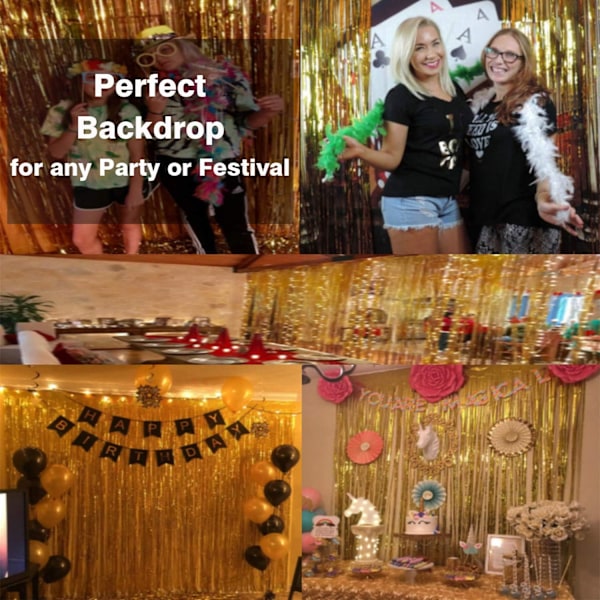 Hållbar Återanvändbar Dekor, Guldfolie Fransgardiner, Elegant Partybakgrund, Enkel Installation, 0,97 m X 3 m, Tredje Generationens Tejp