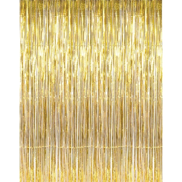 Hållbar Återanvändbar Dekor, Guldfolie Fransgardiner, Elegant Partybakgrund, Enkel Installation, 0,97 m X 3 m, Tredje Generationens Tejp