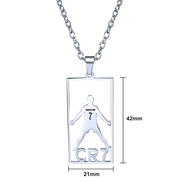 CR7 fotbollsstjärna hänge halsband, Champions League rostfritt stål etikett halsband, O-kedja, unisex, fan smycken present (silver)