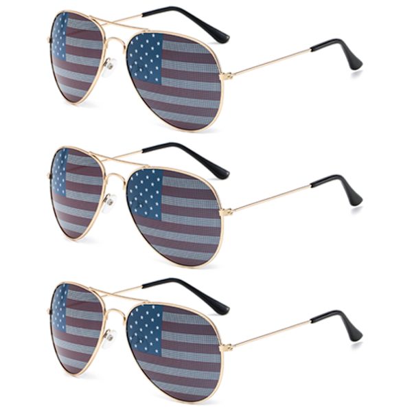 3-pack solglasögon i USA-stil - Amerikanska flaggpilotglasögon - Patriotiskt tillbehör till 4 juli