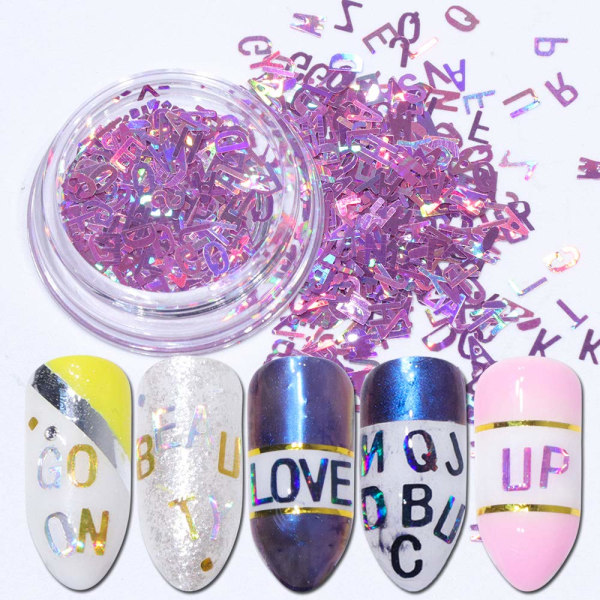 3D bokstavs nagelkonst glitter paljetter 5 lådor holografisk laser engelska alfabetet nagelpaljetter gnistrande naglar paljetter flingor manikyr nageldekoration