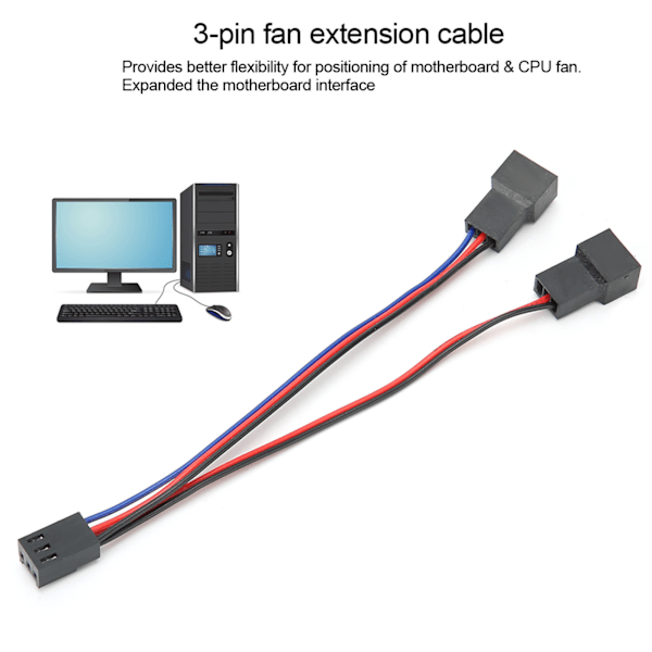 5 st Fläktadapterkabel 2-i-1 Datorchassitillbehör Hona 3-Pin till Hane 3-Pin 2-Pin