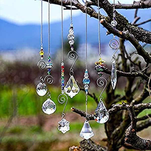 Set 7 Crystal Rainbow Suncatcher Glaspärlkedja Fengshui hängande hänge för Window Garden Party