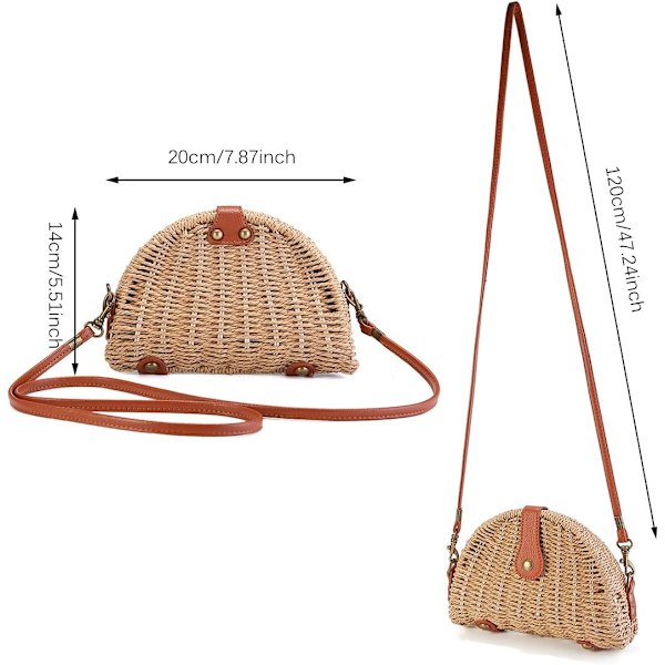 Halm axelväska, sommarstrandväska dam halm crossbody väska handvävd raffia väska korgväska sommarstrand handväska dam vävning handväska för arbete
