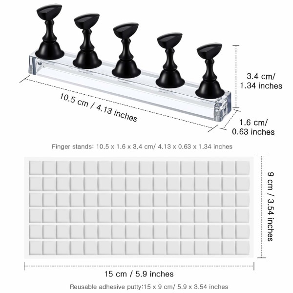 2 Set Akryl Nagelkonst Övningsställ Magnetiska Nagelspetsar Hållare Träning Fingernagel Displayställ DIY Nagel Kristallhållare och 90 Stycken Vita