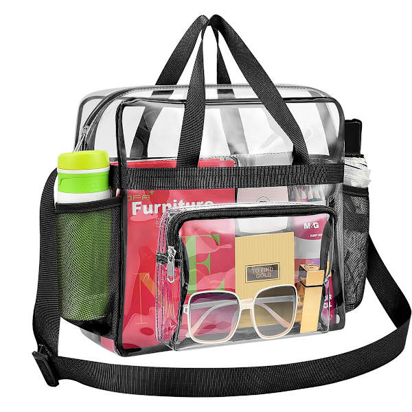 Genomskinliga lunchväskor för arbete - Transparent toteväska, crossbody, handväska för tjej - Stor 30,5 x 14 x 30,4 cm