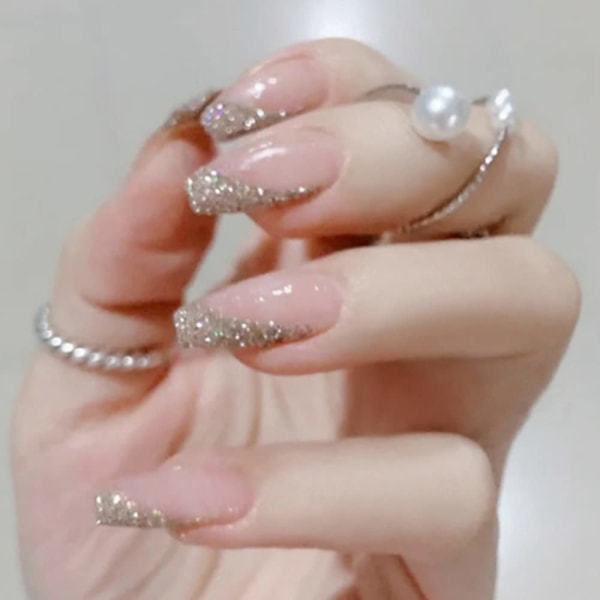 Fransk press på naglar - Glitter