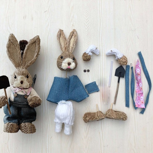 DIY-set för barn med halmkanin, halmkanin för föräldrar och barn, handgjort materialkit