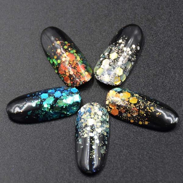 Nagelkonst Glitter Chunky Paljetter Iridescent Mermaid Flakes Ultra-tunna Spetsar Färgglada Blandade