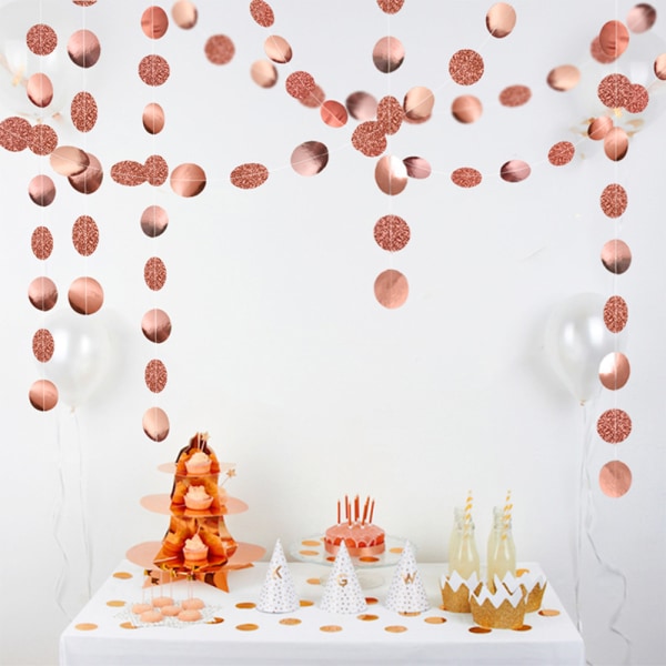 4 st Rose Gold Twinkle Circle Banner, Party Dots Circle Girlander Bakgrundsdekorationer för födelsedag jul bröllop Mubarak Eid