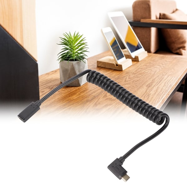 USB C-kabel USB C Hona till USB C Hane 4K 60Hz 3A Snabbladdning 10Gbps 1,2m Spiraldesign USB C Strömkabel Hona till Hane Sidoböjd