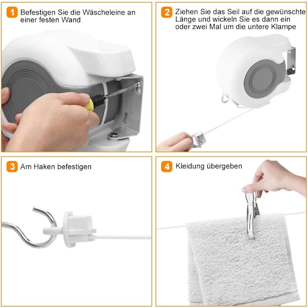 Utomhus Retractable Klädstreck, 13m Väggmonterad Torktumlare Utdragbar Klädstreck för Väggmontering med 2 Klädstreck, för Badrum Balkong Trädgård