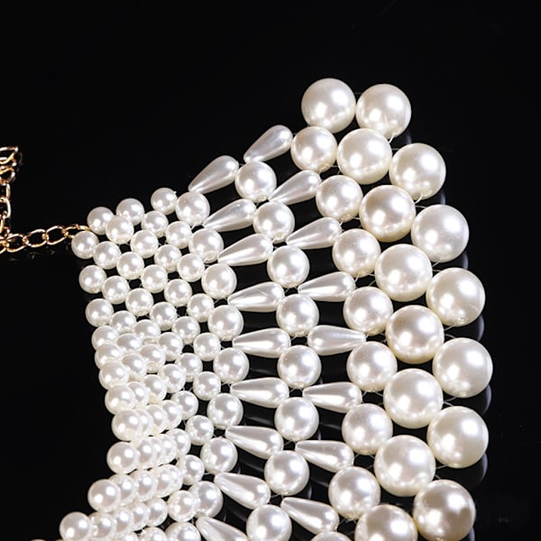 Bröllopsklänning Statement Halsband Fanshaped Pearl Beaded Bib Choker Collar Sjal