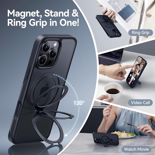 iPhone 15 Pro Max - Magsafe Skal Kickstand Stöttåligt Matt Svart Black iPhone 15 Pro Max