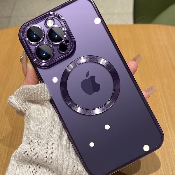 Magnetiskt Transparent Skal för iPhone 14 Pro Max med Fullt Kameraskydd [Starkaste N52 Magneter] [Militärklass Fallskydd] Glimmande för Kvinnor